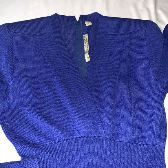 Vintage Gorgeous Knitted V-Neck Authentic St John by Marie Gray Dress Royal Blue - Picture 4 of 12